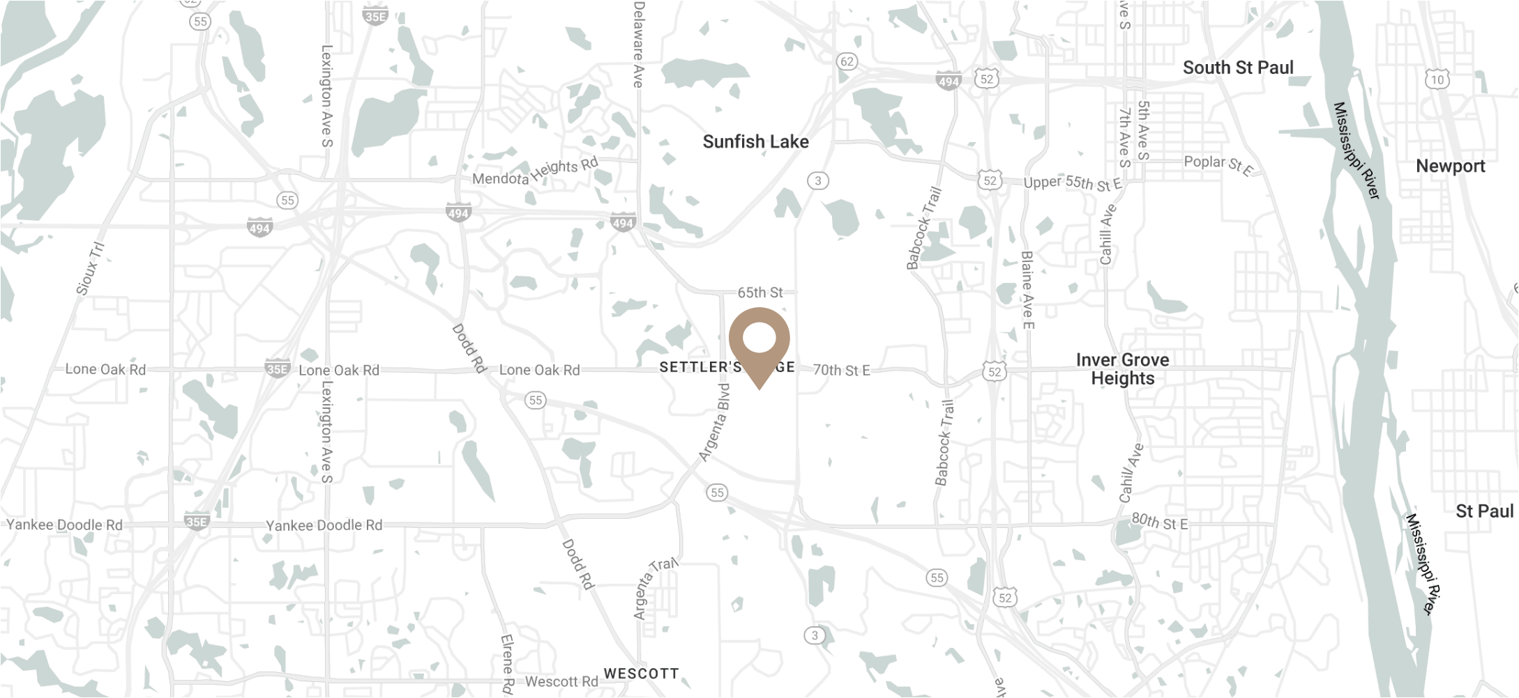 Map showing the location of Ives of Inver Grove near Inver Grove Heights, South St. Paul, and surrounding roads